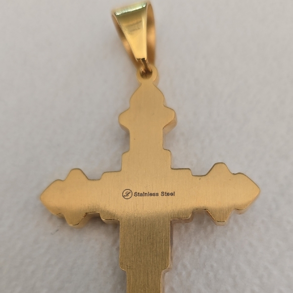 Stainless Steel Goldtone Cross Pendant - Picture 4 of 8